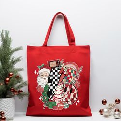 Christmas Vibes Tote Bag Santa Christmas Canvas Bag, Christmas Bag Tote, Groovy Christmas Bag