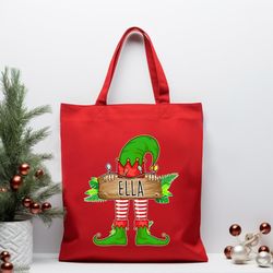 custom name christmas tote bag personalized christmas gifts, christmas bag, xmas elf bag, kids christmas gifts