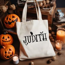 Custom Name Halloween Canvas Bag Halloween Tote Bag, Spooky Shoulder Bag, Creepy Season Gift, Trendy Foldable Bags