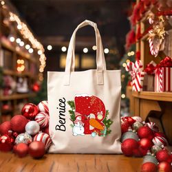 Custom Name Kids Christmas Tote Bag Personalized Christmas Bag, Custom Canvas Bag, Kids Xmas Gifts