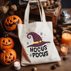 Hocus Pokus Tote Bag Witchy Vibes Shoulder Bag, Halloween Party Canvas Bag, Creepy Season Accessories