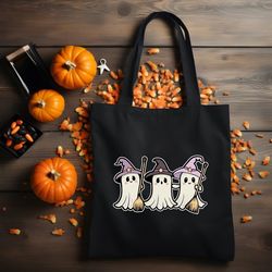 Little Witchy Ghosts Canvas Bag Halloween Tote Bag For Kids, Cute Shoulder Bag, Trick or Treat