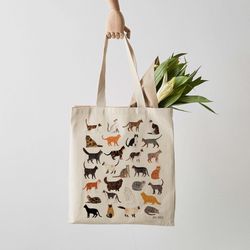 Cat Tote Bag Canvas Tote Bag, Fair Trade, canvas bag, cats, shoulder bag, shopper, cat print, gift for her