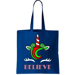 Believe Unicorn Christmas Tote Bag