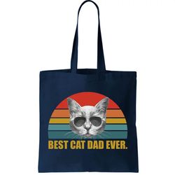 Best Cat Dad Ever Retro Sunset Tote Bag