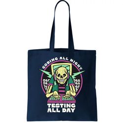 Coding All Night Testing All Day Skeleton Tote Bag