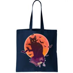 Cool Halloween Black Cat Moon Tote Bag