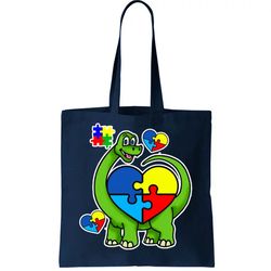 Cute Autism Dino Puzzle Piece Heart Tote Bag