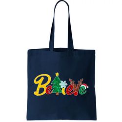Cute Festive Christmas Believe Tote Bag