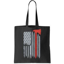 firefighter red axe vintage american flag tote bag
