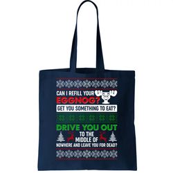 Funny Can I Refill Your Eggnog Ugly Christmas Sweater Tote Bag