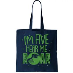 Funny Im Five Hear Me Roar Birthday Tote Bag