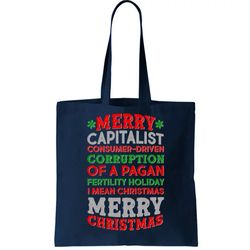 Funny Merry Capitalist Christmas Tote Bag