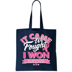 It Came We Fought I Won Breast Cancer Survivor Tote Bag