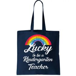 Lucky To Be A Kindergarten Teacher Cute Rainbow Tote Bag