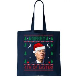 Merry 4th Of Easter Funny Joe Biden Ugly Christmas Tote Bag