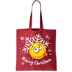 Merry Christmas Funny Smiley Face Snowflake Tote Bag