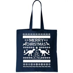 Merry Ugly Christmas T-Rex Sweater Tote Bag