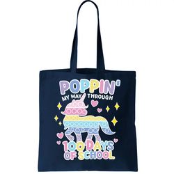 Poppin My Way Through 100 Days Of School Rainbow Unicorn Fidget Toy Tote Bag