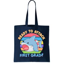 Ready To Attack First Grade Funny Shark Tote Bag
