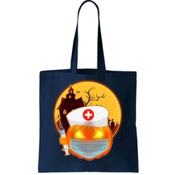 Spooky Halloween Nurse Pumpkin Tote Bag