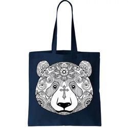 Sugar Flower Grey Style Panda Bear Tote Bag