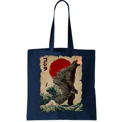 Vintage Japanese Godzilla Great Wave Poster Tote Bag