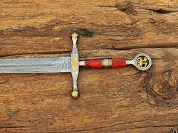 Viking sword Handmade Damascus Steel double Edge Viking Sword, Battle Ready Sword With Sheath