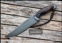 Custom Handmade Carbon Steel Rose Wood Hunting Survival bowie knife with sheath