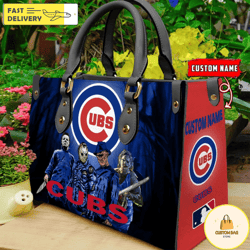 Chicago Cubs MLB Halloween Women Leather Hand Bag, Custom Bag