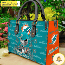 Miami Dolphins NFL Jack Skellington Women Leather Bag, Custom Bag
