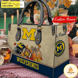 NCAA Michigan Wolverines Autumn Women Leather Bag, Custom Bag