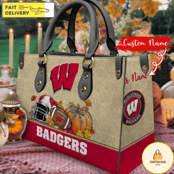 NCAA Wisconsin Badgers Autumn Women Leather Bag, Custom Bag