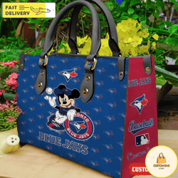 Toronto Blue Jays Mickey Women Leather Hand Bag, Custom Bag