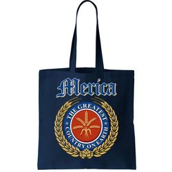 Merica The Greatest Country On Earth Beer Label Tote Bag