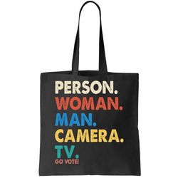 Person Woman Man Camera TV Go Vote Tote Bag