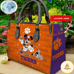 Custom Name Ncaa Clemson Tigers Mickey Leather Bag, Custom Bag, Sport Bag