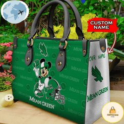 Custom Name Ncaa North Texas Mean Green Mickey Leather Bag, Custom Bag, Sport Bag