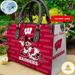 Custom Name Ncaa Wisconsin Badgers Mickey Leather Bag, Custom Bag, Sport Bag