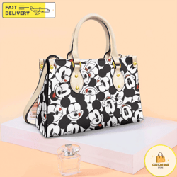 Cute Mickey Mouse Black White Collection Handbag, Anniversary Mickey Handbag, Disney Leatherr Handbag