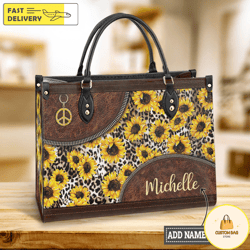 Hippie Sunflower Leather Bag, Sunflower Handbag, Custom Leather Bag, Woman Handbag