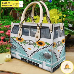 Hippie Van Truck Peace Sunflower Purse Tote Bag Handbag For Women, Woman Shoulder Bag, Crossbody Bag
