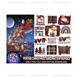 12 Files Winter Christmas Sublimation PNG Bundle, Christmas Png, Xmas Png, Merry Christmas Png, Santa Png, Christmas Cli