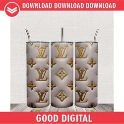 3D LV White Gold Design 20oz Tumbler Wrap PNG