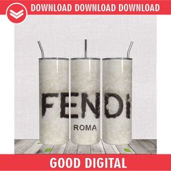Fendi Roma Logo White Glitter Tumbler Wrap PNG