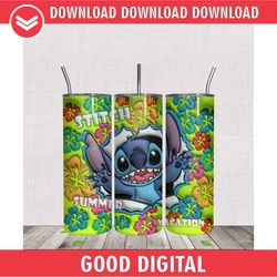 Summer Vacation Stitch Skinny Tumbler Wrap PNG
