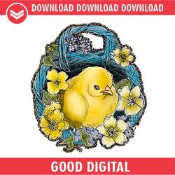 Chick Inside The Flower Basket Happy Easter Day PNG