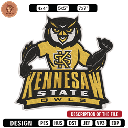 Kennesaw State logo embroidery design, Sport embroidery, logo sport embroidery, Embroidery design,NCAA embroidery