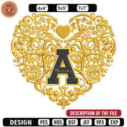 Appalachian State heart embroidery design, Sport embroidery, logo sport embroidery, Embroidery design,NCAA embroidery