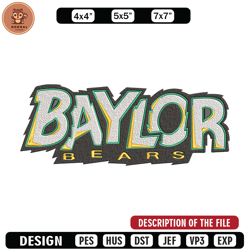 Baylor Bears logo embroidery design, NCAA embroidery, Embroidery design, Logo sport embroidery, Sport embroidery